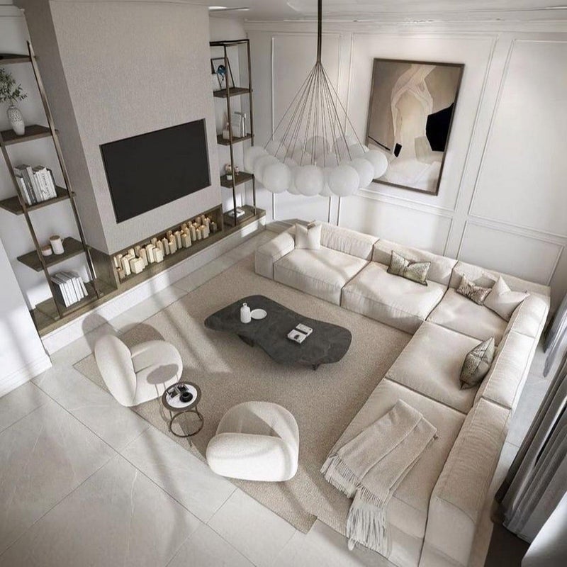 ملاذ هاوس أرائك سويدية على شكل حرف L مصنوعة من الخشب السويدي وقماش الكتان - بيج - Image 1